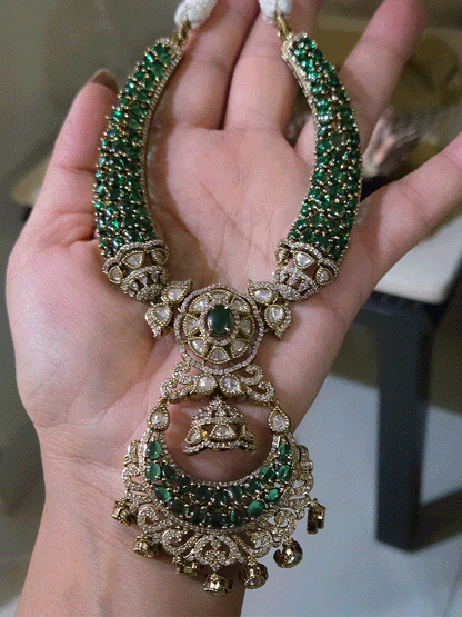 Mehandi finish stones studded moissanite set with chandbali design center
