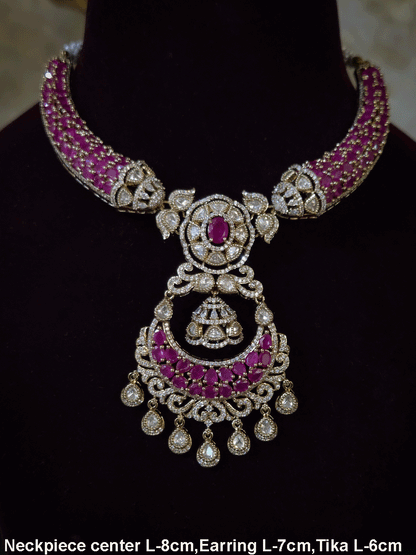 Mehandi finish stones studded moissanite set with chandbali design center