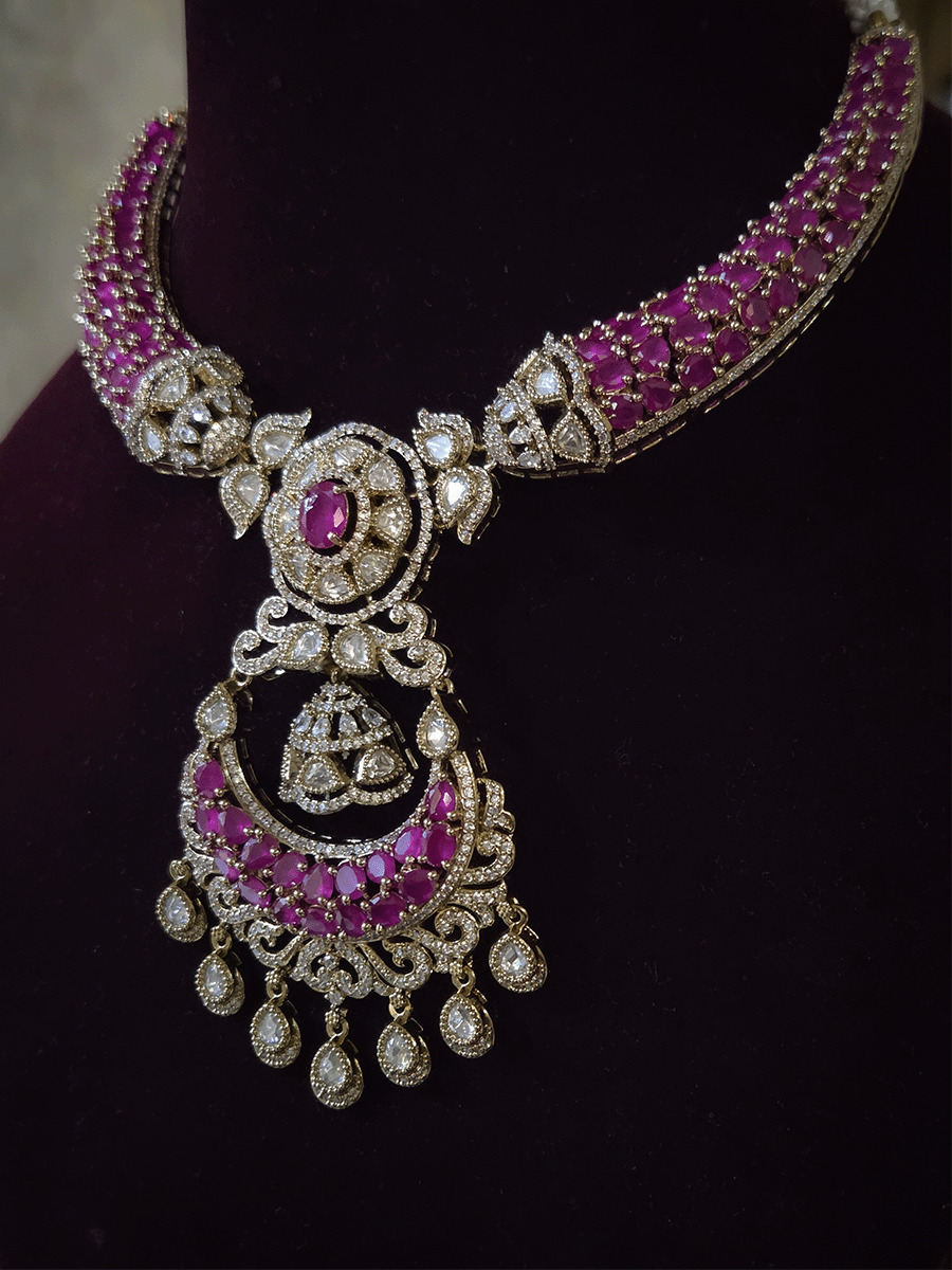 Mehandi finish stones studded moissanite set with chandbali design center
