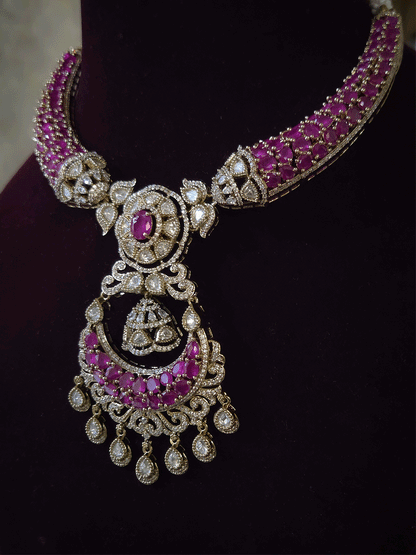 Mehandi finish stones studded moissanite set with chandbali design center