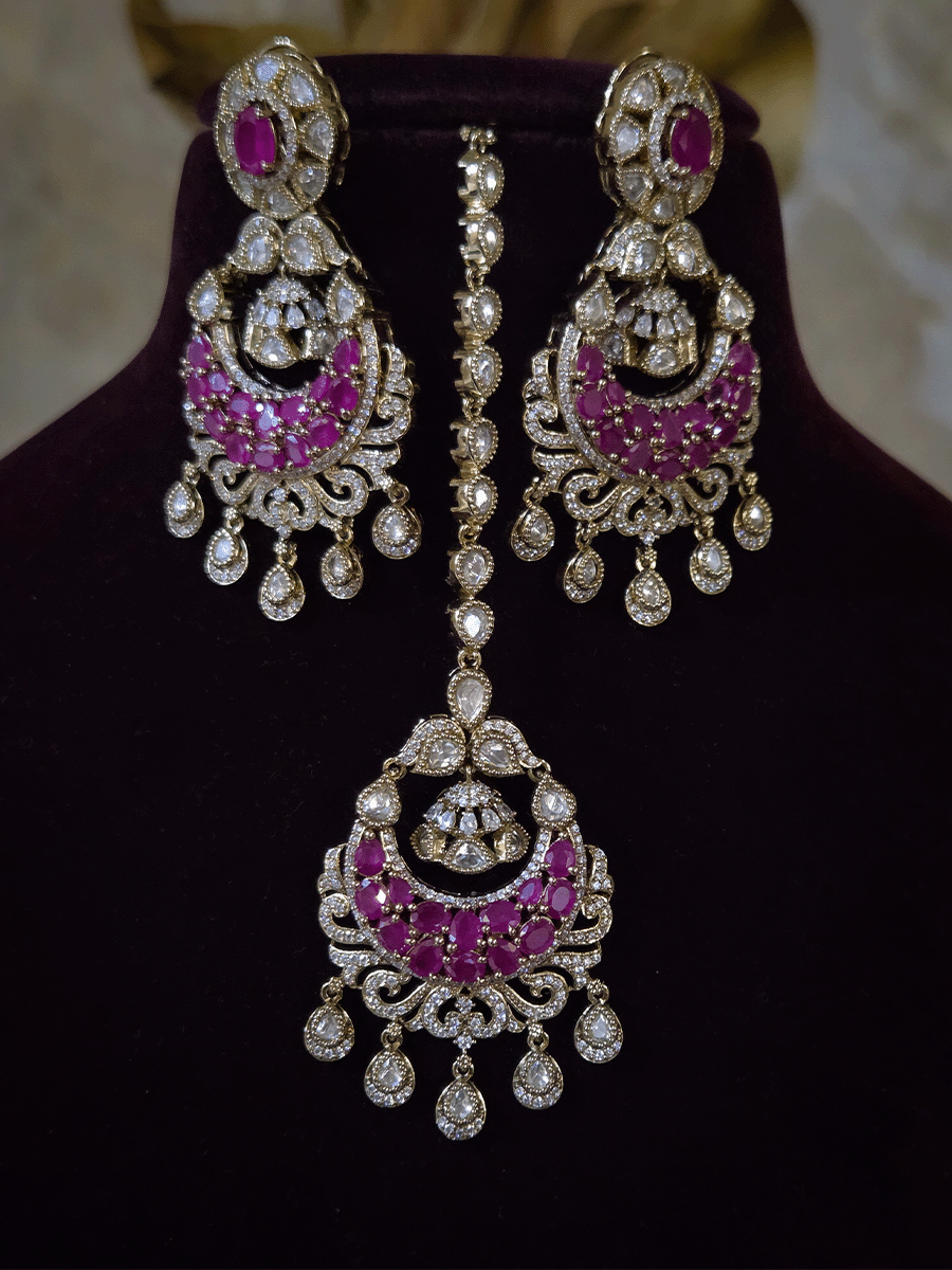 Mehandi finish stones studded moissanite set with chandbali design center