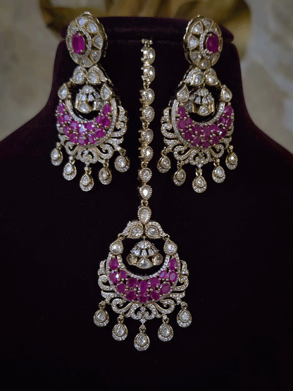 Mehandi finish stones studded moissanite set with chandbali design center