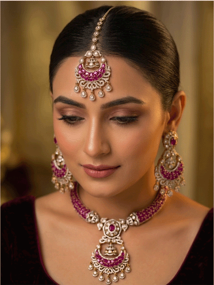 Mehandi finish stones studded moissanite set with chandbali design center
