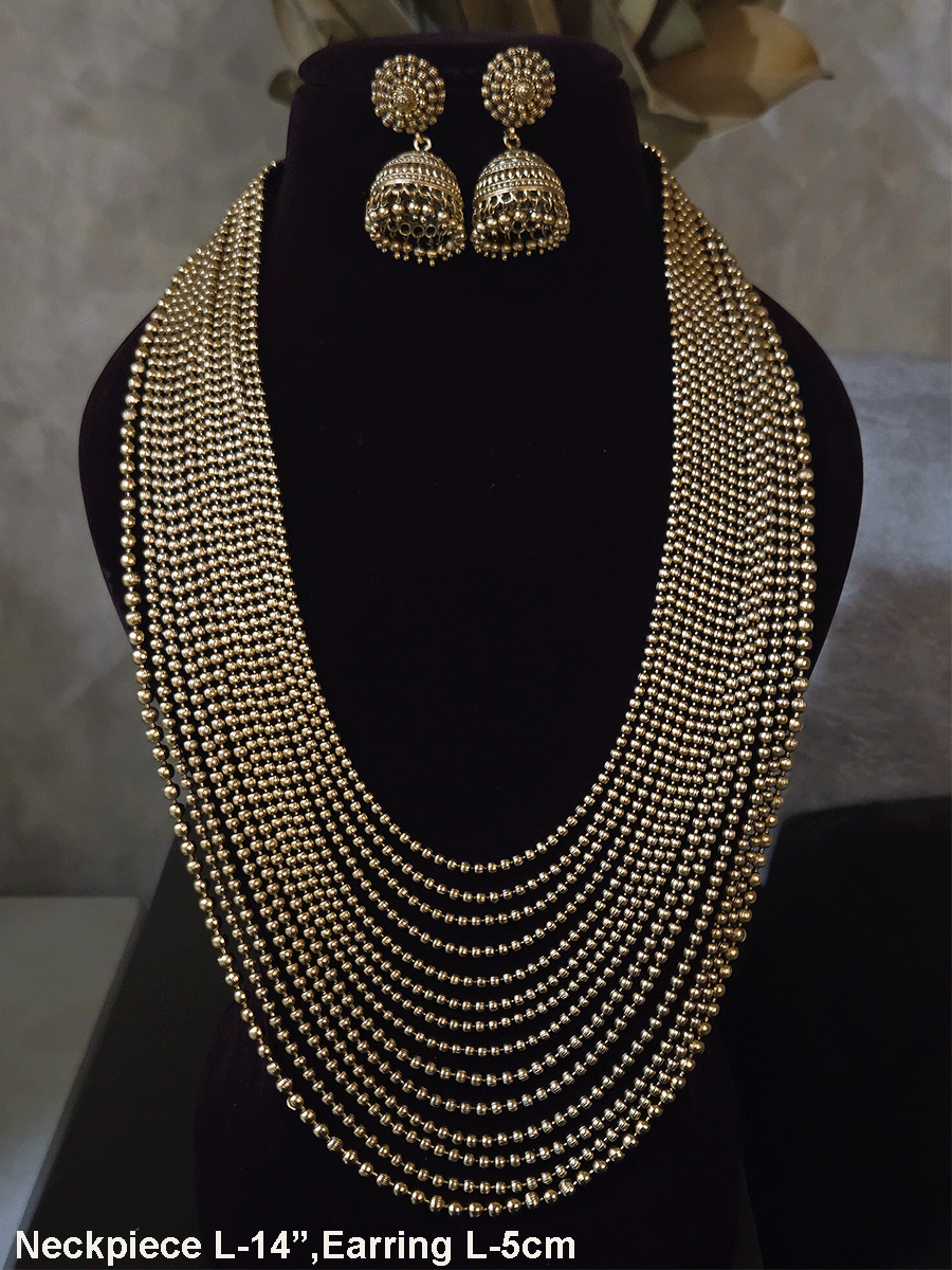 Multiple gold bead layer long set with jhoomkies