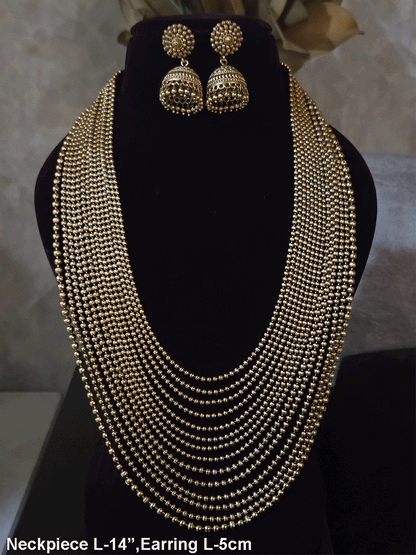 Multiple gold bead layer long set with jhoomkies