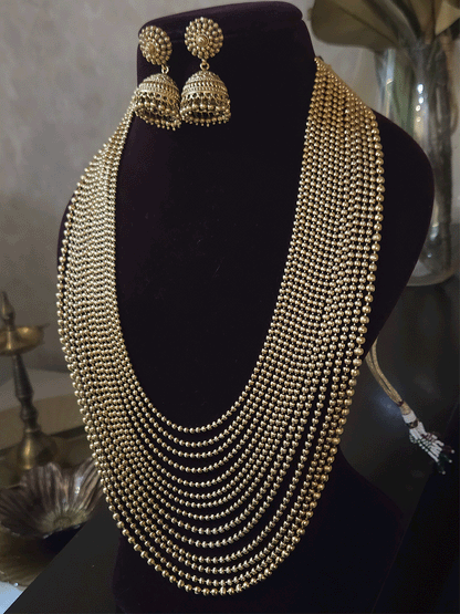 Multiple gold bead layer long set with jhoomkies