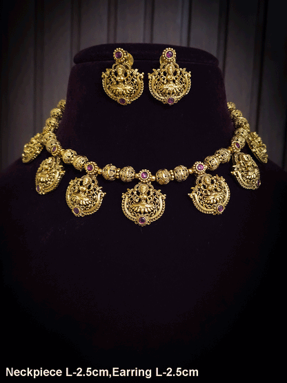 Laxmiji tukdies in matar bead string ruby stone set