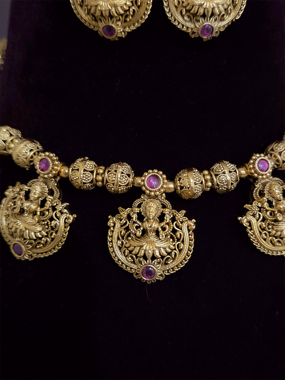 Laxmiji tukdies in matar bead string ruby stone set