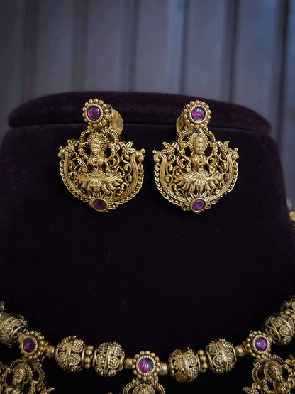 Laxmiji tukdies in matar bead string ruby stone set