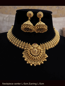 Ruby stone center with half flower design gunghru hanging set with broad side chain