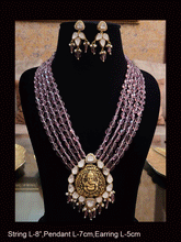 Load image into Gallery viewer, Five bold bead strings ganpati ji pendant set surrounded with kundan and AD