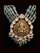 Load image into Gallery viewer, Five bold bead strings ganpati ji pendant set surrounded with kundan and AD