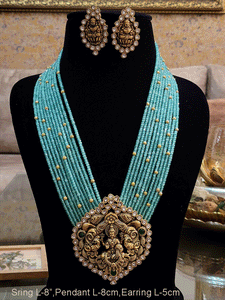 Laxmiji bold antique finish pendant set in 11 coloured beaded strings