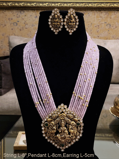 Laxmiji bold antique finish pendant set in 11 coloured beaded strings