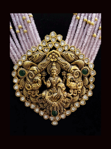 Laxmiji bold antique finish pendant set in 11 coloured beaded strings