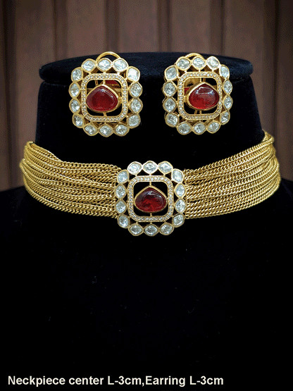 Square tukdi  triangular stone moissanite chik set with multiple chains