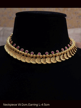 Load image into Gallery viewer, Self design oval tukdies with flower bead lace on top studded with ruby stones