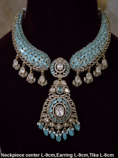 Oval shaped moissanite pendant with stones studded hasli set in mehandi finish