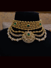 Load image into Gallery viewer, Oval tukdies with polki embedded five line top with three layer zircon and polki frill broad set