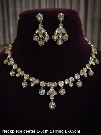 Round and tear drop shaped moissanite set with leaf shaped AD studded drops