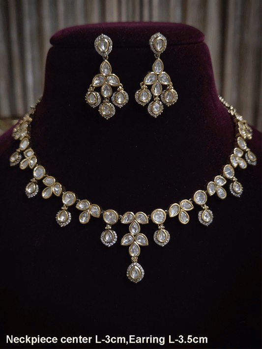 Round and tear drop shaped moissanite set with leaf shaped AD studded drops