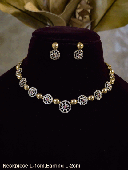 Circular zircon studded tukdies with half gold bead design sleek set
