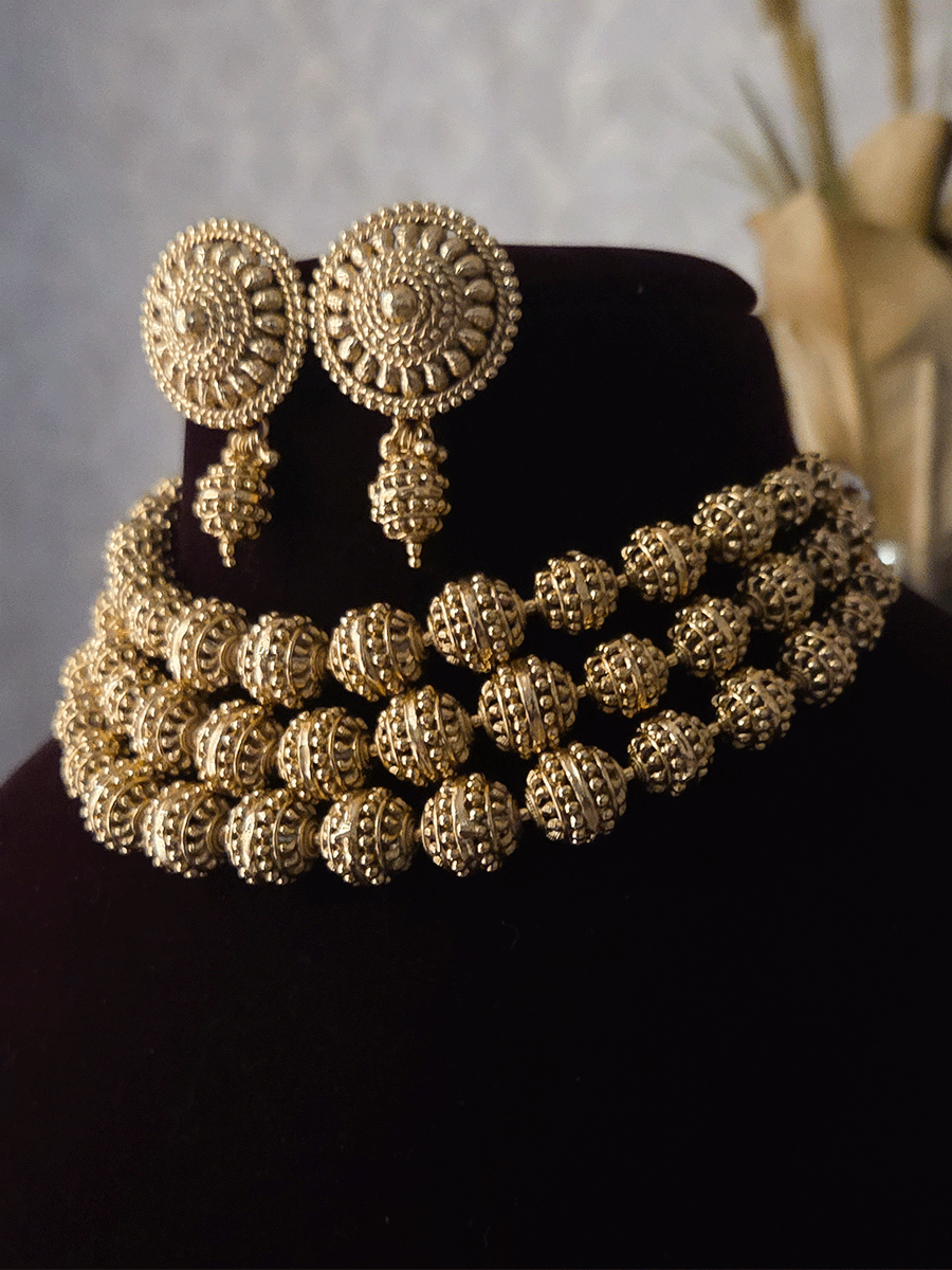 Triple matar bead mala choker set