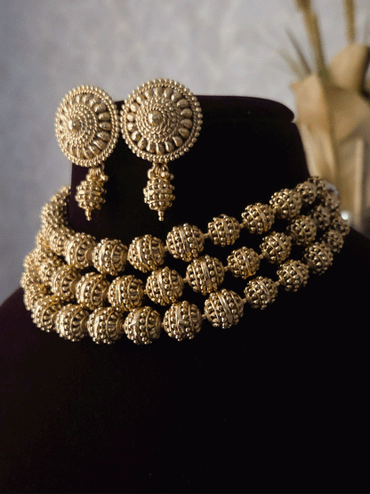 Triple matar bead mala choker set