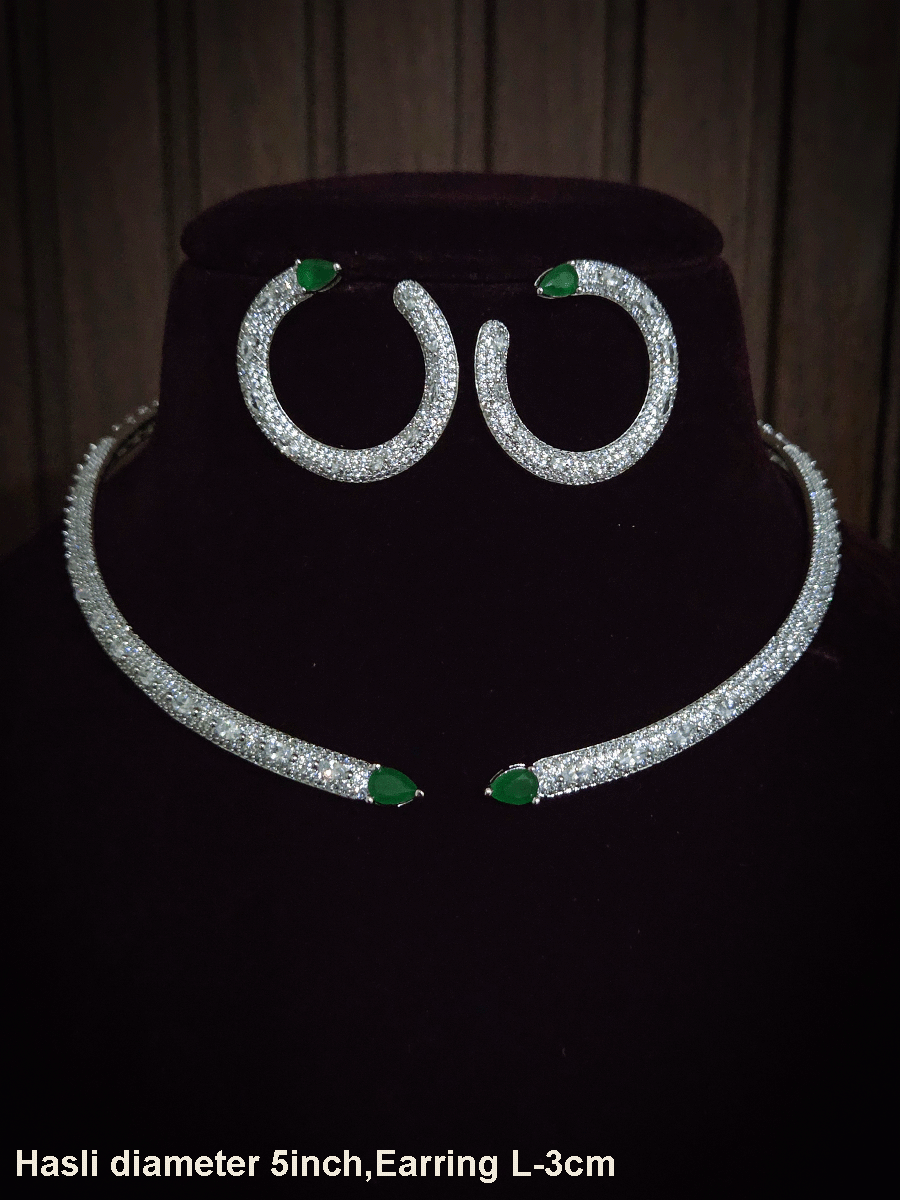 Sleek silver finish AD Hasli with coloured tear shaped stone