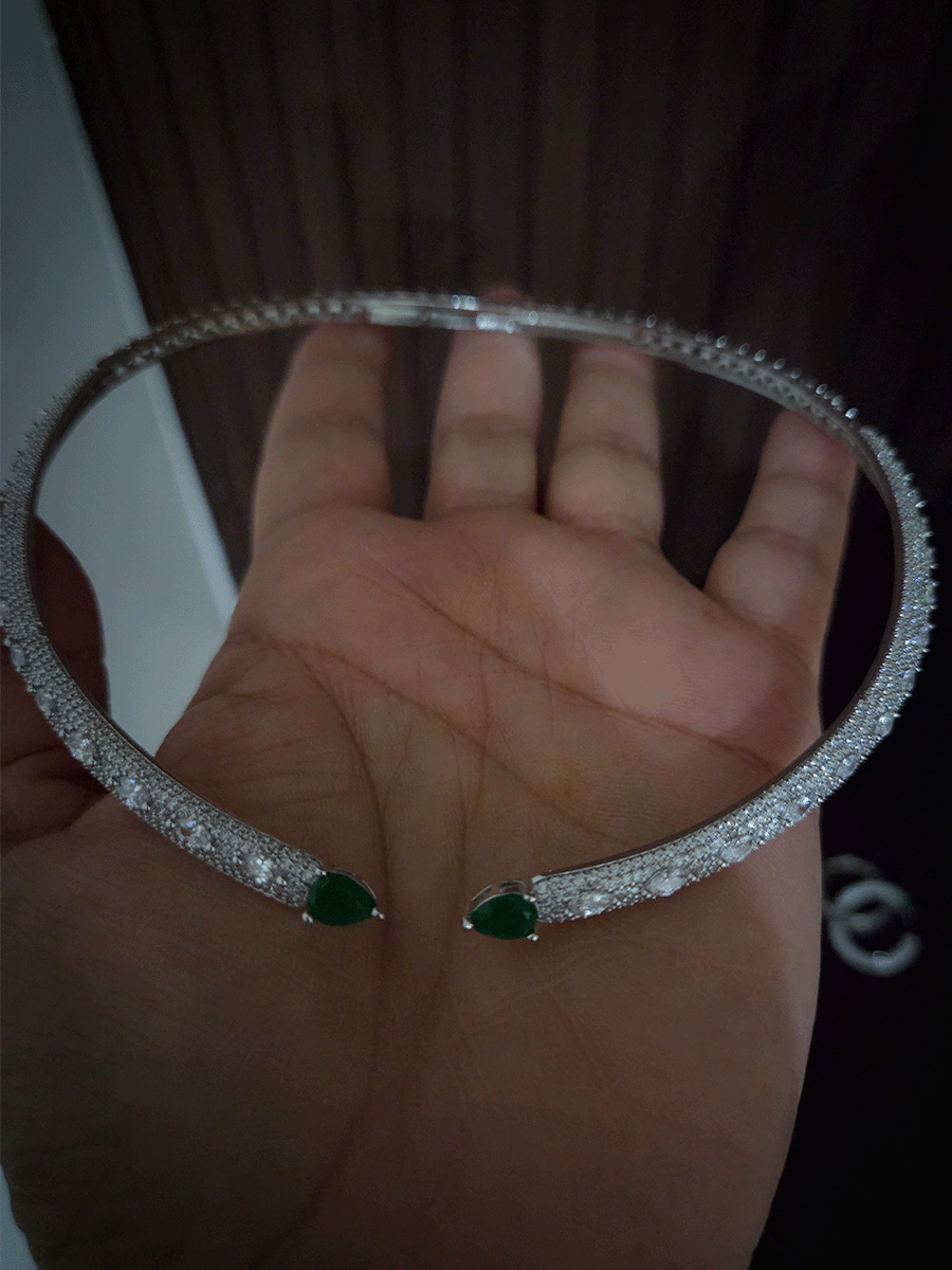 Sleek silver finish AD Hasli with coloured tear shaped stone