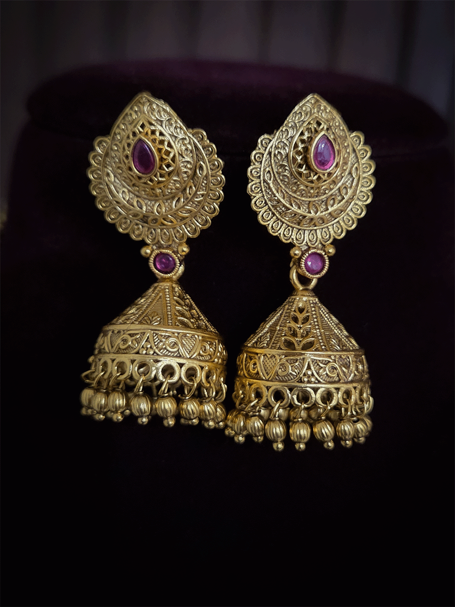 Leaf shaped side brooches with flower and moon top design long set with five gold bead strings