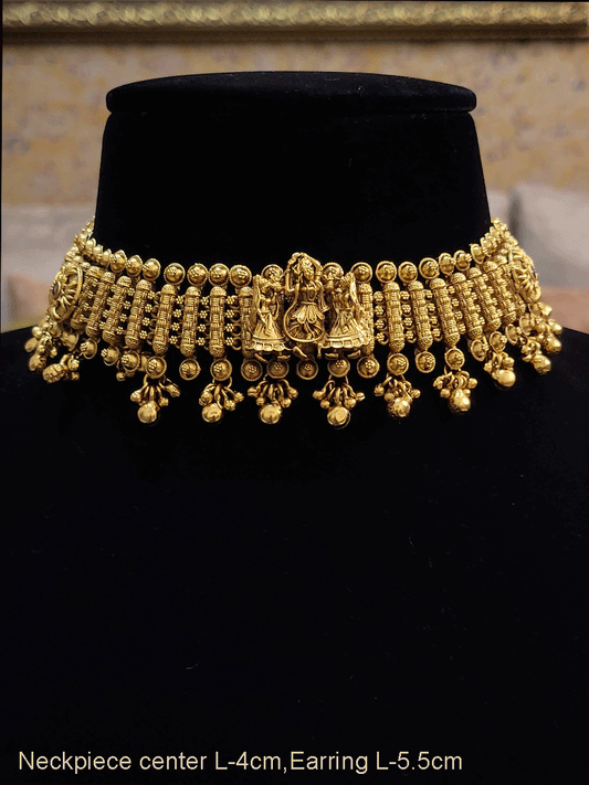 Broad chain ghunghru hanging with krishna and nrityangnas necklace set