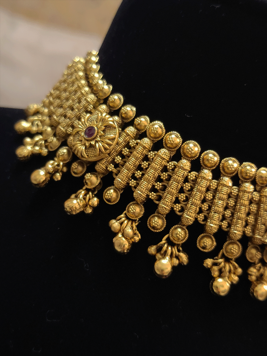 Broad chain ghunghru hanging with krishna and nrityangnas necklace set
