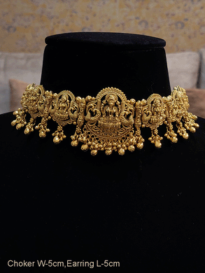 Laxmiji with side peacocks design choker set with laxmiji motif's on side string
