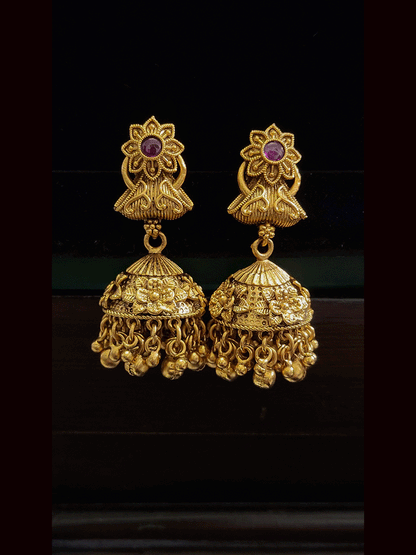 Ruby stone tukdi drop chik set with flower design top