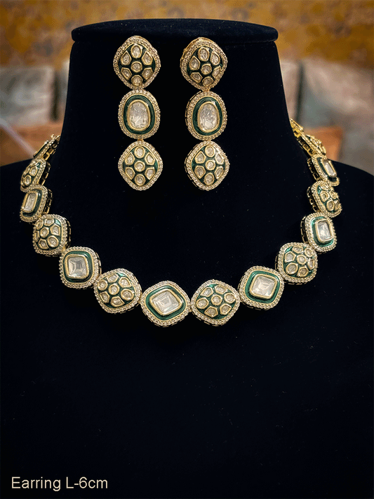 Small uncut polki green enamel set