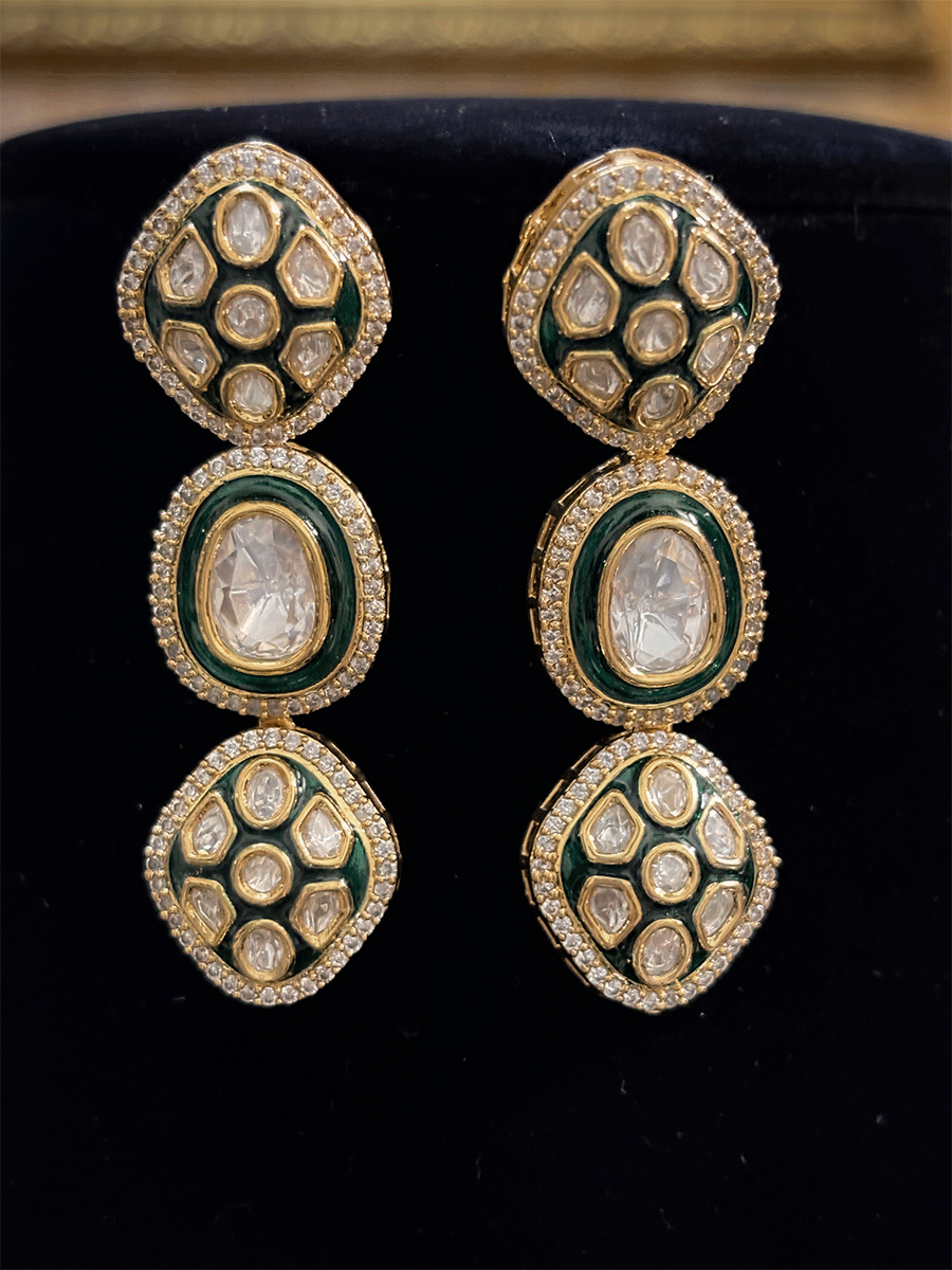 छोटा बिना काटा हुआ पोल्की हरा इनेमल सेट