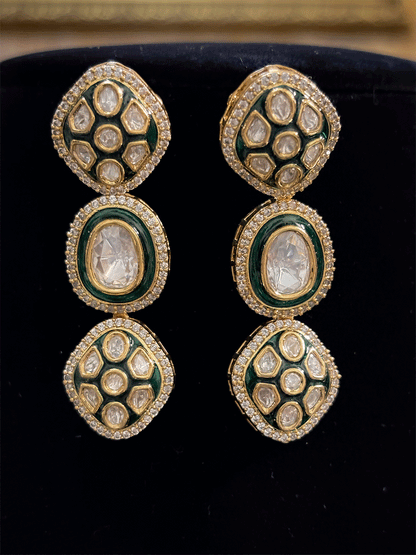 Small uncut polki green enamel set