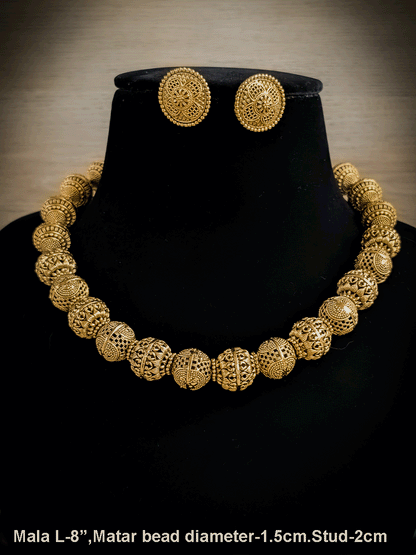 8" long matar mala with 1.5cm diameter beads with studs