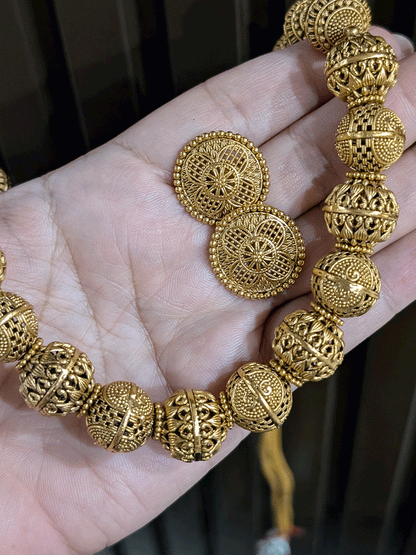 8" long matar mala with 1.5cm diameter beads with studs