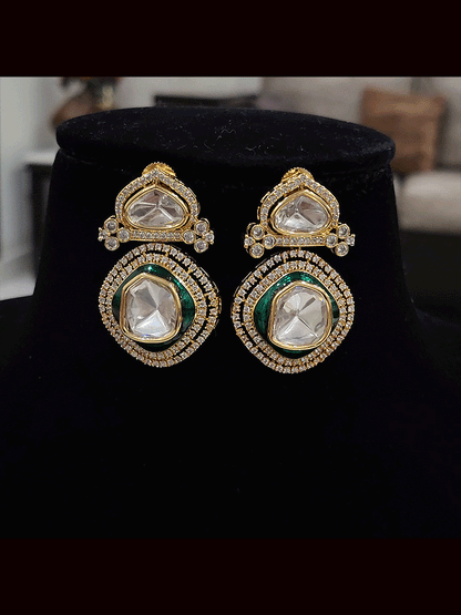 2.5cm broad uncut polki and zircon studded coloured enamel outline choker set