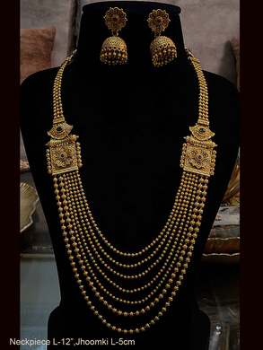 Seven gold bead layer square side brooches set with classy jhoomki