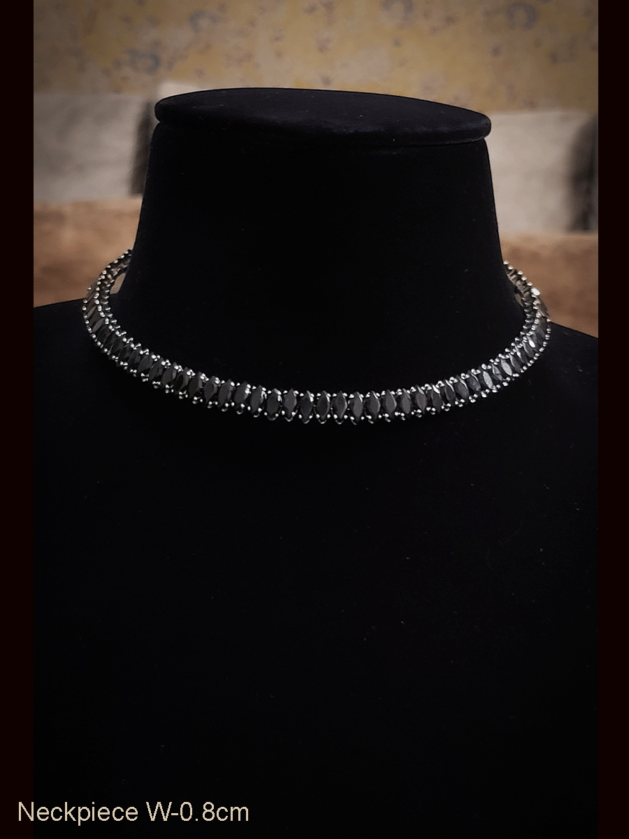 Marquise shaped coloured stones adjustable white finish neckpiece