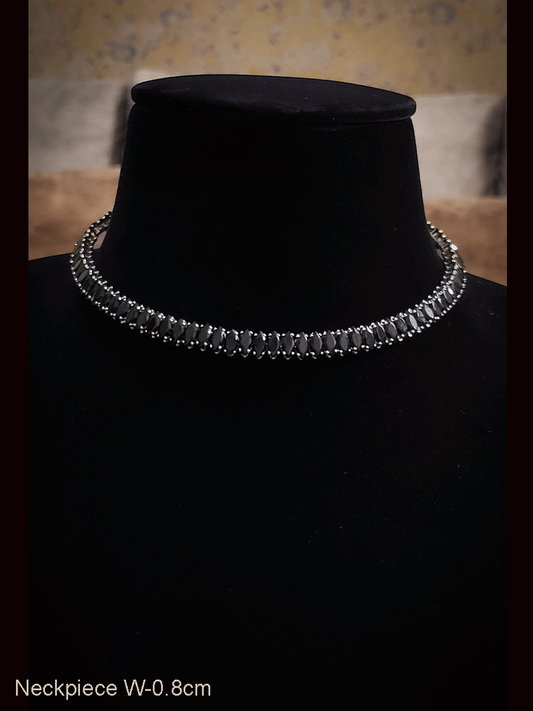 Marquise shaped coloured stones adjustable white finish neckpiece