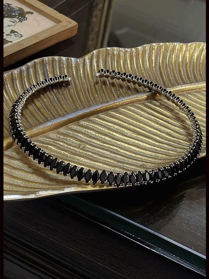 Marquise shaped coloured stones adjustable white finish neckpiece
