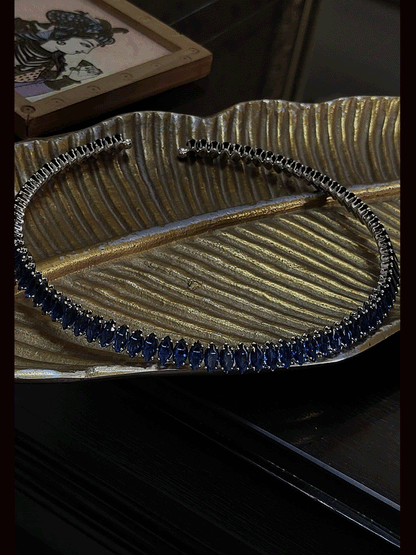 Marquise shaped coloured stones adjustable white finish neckpiece