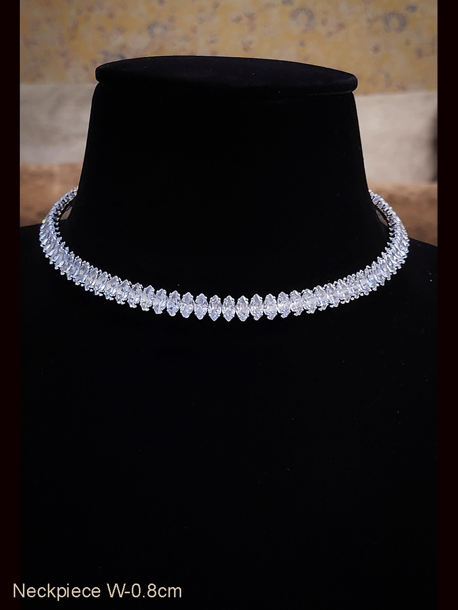 Marquise shaped coloured stones adjustable white finish neckpiece
