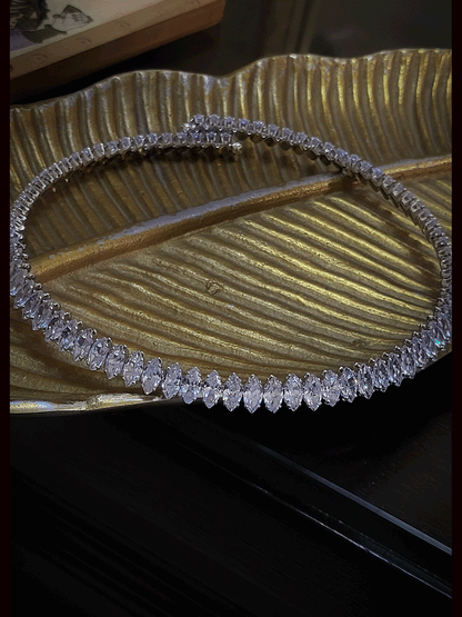 Marquise shaped coloured stones adjustable white finish neckpiece