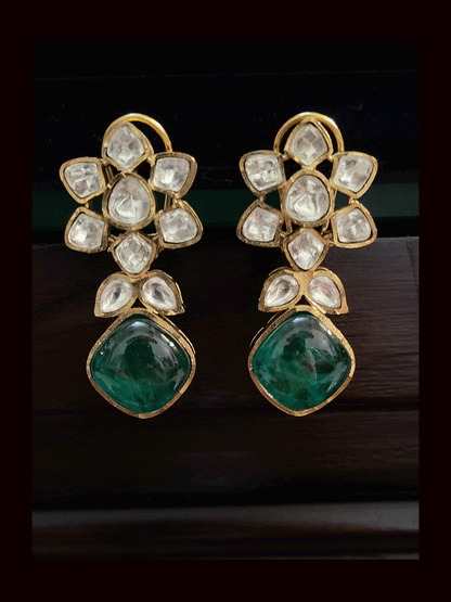 Flower center with square stone classy uncut polki set