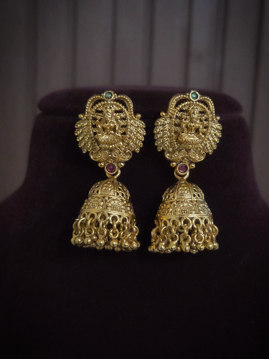 Five gold bead strings set with three laxmiji motif's